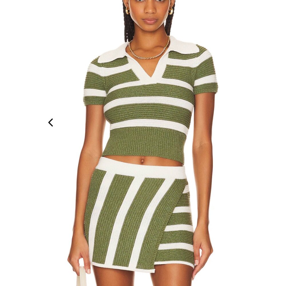 L'Academie Drea Striped Knit Top in Green & Ivory | REVOLVE